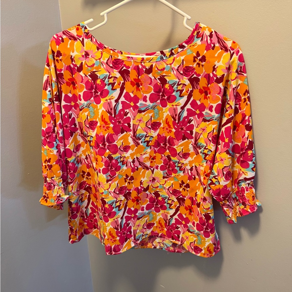 Bright Floral Pink & Orange Women's Blouse
